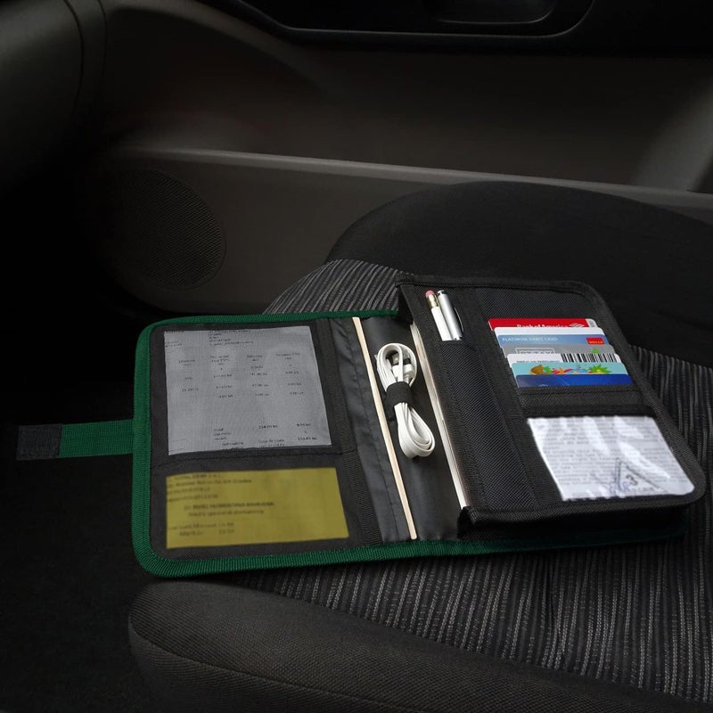 PlusXpres Glove Box Compartment Organizer - Car Document Holder - Owner Manual Case Pouch - Vehicle Storage Wallet for Registration & Insurance Card - Premium Auto Paperwork Holder - Log Book included - Green - Image 5